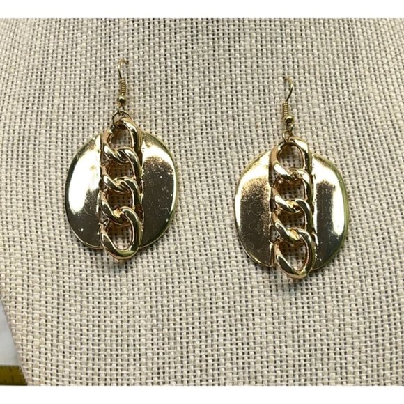 Vintage Chunky Chain Earrings Gold Tone Dangle Retro 80s - Picture 6 of 6
